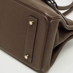 Pre Owned Hermès Chocolat Taurillon Clemence Leather Gold Finish Shoulder Birkin JPG 42 Bag