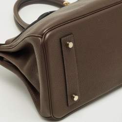 Pre Owned Hermès Chocolat Taurillon Clemence Leather Gold Finish Shoulder Birkin JPG 42 Bag