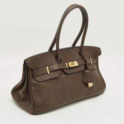 Pre Owned Hermès Chocolat Taurillon Clemence Leather Gold Finish Shoulder Birkin JPG 42 Bag