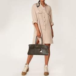 Pre Owned Hermès Chocolat Taurillon Clemence Leather Gold Finish Shoulder Birkin JPG 42 Bag