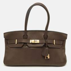 Pre Owned Hermès Chocolat Taurillon Clemence Leather Gold Finish Shoulder Birkin JPG 42 Bag