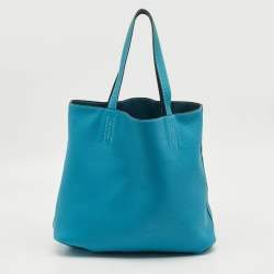 Pre Owned Hermes Colvert/Bleu Atoll Taurillon Clemence Leather Double Sens Reversible Tote