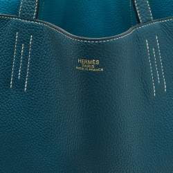Pre Owned Hermes Colvert/Bleu Atoll Taurillon Clemence Leather Double Sens Reversible Tote