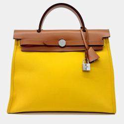 Pre Owned Hermes Yellow Fabric New Zip Small Herbag 