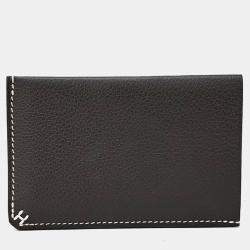 Pre Owned Hermes Black Leather H Sellier Card Holder