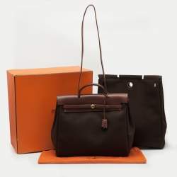 Pre Owned Hermes Chocolate/Terre Canvas and Leather Herbag 39 Bag
