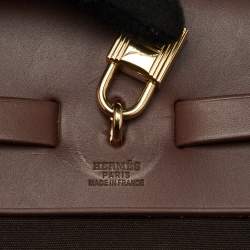 Pre Owned Hermes Chocolate/Terre Canvas and Leather Herbag 39 Bag