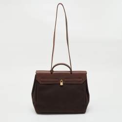 Pre Owned Hermes Chocolate/Terre Canvas and Leather Herbag 39 Bag