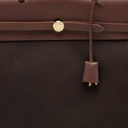 Pre Owned Hermes Chocolate/Terre Canvas and Leather Herbag 39 Bag