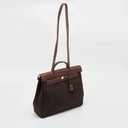 Pre Owned Hermes Chocolate/Terre Canvas and Leather Herbag 39 Bag