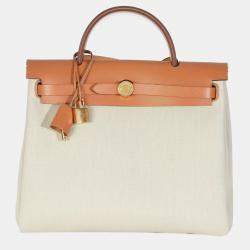 Pre Owned Hermes Herbag Zip Retourne 31 Beton Toile Militaire Natural Sable Handbag