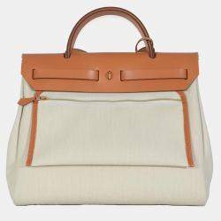 Pre Owned Hermes Herbag Zip Retourne 31 Beton Toile Militaire Natural Sable Handbag