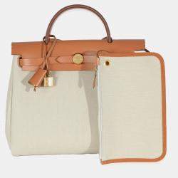 Pre Owned Hermes Herbag Zip Retourne 31 Beton Toile Militaire Natural Sable Handbag