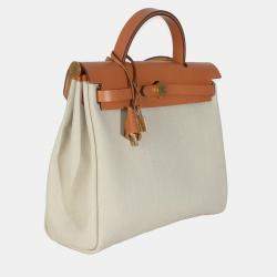 Pre Owned Hermes Herbag Zip Retourne 31 Beton Toile Militaire Natural Sable Handbag