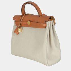 Pre Owned Hermes Herbag Zip Retourne 31 Beton Toile Militaire Natural Sable Handbag