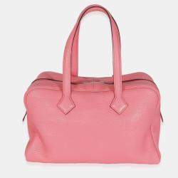 Pre Owned Hermes Victoria II 35 Rose Azalee Clemence PHW Handbag