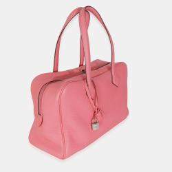 Pre Owned Hermes Victoria II 35 Rose Azalee Clemence PHW Handbag