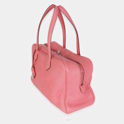 Pre Owned Hermes Victoria II 35 Rose Azalee Clemence PHW Handbag
