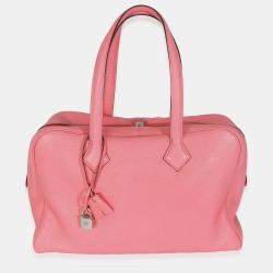 Pre Owned Hermes Victoria II 35 Rose Azalee Clemence PHW Handbag