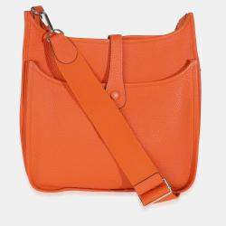 Pre Owned Hermes Evelyne III Orange Taurillon Clemence GM PHW Shoulder Bag