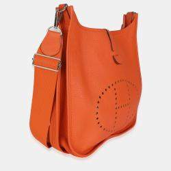 Pre Owned Hermes Evelyne III Orange Taurillon Clemence GM PHW Shoulder Bag
