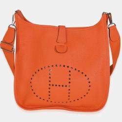 Pre Owned Hermes Evelyne III Orange Taurillon Clemence GM PHW Shoulder Bag