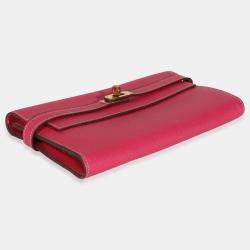 Pre Owned Hermes Kelly Rose Tyrien Epsom Long Wallet GHW