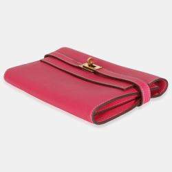 Pre Owned Hermes Kelly Rose Tyrien Epsom Long Wallet GHW