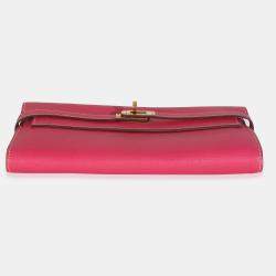 Pre Owned Hermes Kelly Rose Tyrien Epsom Long Wallet GHW