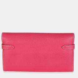 Pre Owned Hermes Kelly Rose Tyrien Epsom Long Wallet GHW