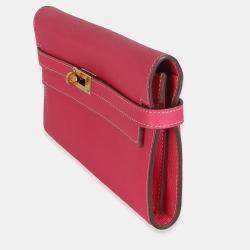 Pre Owned Hermes Kelly Rose Tyrien Epsom Long Wallet GHW