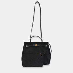 Pre Owned Hermes Herbag Zip 31 Black Military Toile Vache Hunter PM GHW Handbag