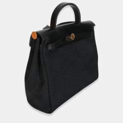 Pre Owned Hermes Herbag Zip 31 Black Military Toile Vache Hunter PM GHW Handbag