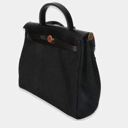 Pre Owned Hermes Herbag Zip 31 Black Military Toile Vache Hunter PM GHW Handbag