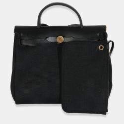 Pre Owned Hermes Herbag Zip 31 Black Military Toile Vache Hunter PM GHW Handbag