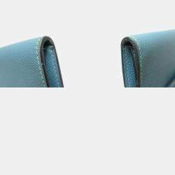 Pre Owned Hermes Kelly Compact Wallet In Blue Jean Bifold By Epson