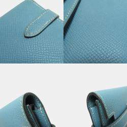 Pre Owned Hermes Kelly Compact Wallet In Blue Jean Bifold By Epson