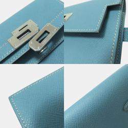 Pre Owned Hermes Kelly Compact Wallet In Blue Jean Bifold By Epson