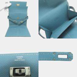 Pre Owned Hermes Kelly Compact Wallet In Blue Jean Bifold By Epson
