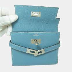 Pre Owned Hermes Kelly Compact Wallet In Blue Jean Bifold By Epson
