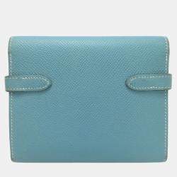 Pre Owned Hermes Kelly Compact Wallet In Blue Jean Bifold By Epson