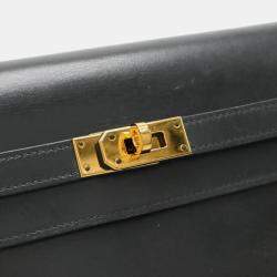 Pre Owned Hermes Kelly Wallet Long Bi-Fold Box Calf Leather Black
