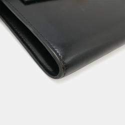 Pre Owned Hermes Kelly Wallet Long Bi-Fold Box Calf Leather Black