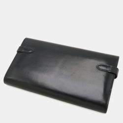 Pre Owned Hermes Kelly Wallet Long Bi-Fold Box Calf Leather Black