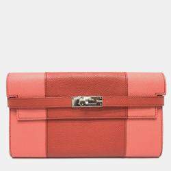 Pre Owned Hermes Kelly Pink Epsom Flag Long Wallet