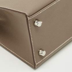 Pre Owned Hermes Etoupe Epsom Leather Palladium Finish Kelly Sellier 25 Bag