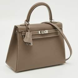 Pre Owned Hermes Etoupe Epsom Leather Palladium Finish Kelly Sellier 25 Bag