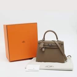 Pre Owned Hermes Etoupe Epsom Leather Palladium Finish Kelly Sellier 25 Bag