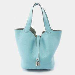 Pre Owned Hermes Picotin Lock 22 Blue Taurillon Clemence Leather Shoulder Bag