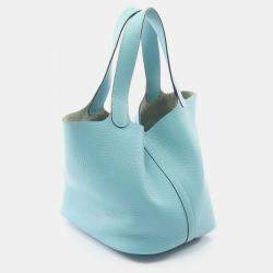 Pre Owned Hermes Picotin Lock 22 Blue Taurillon Clemence Leather Shoulder Bag